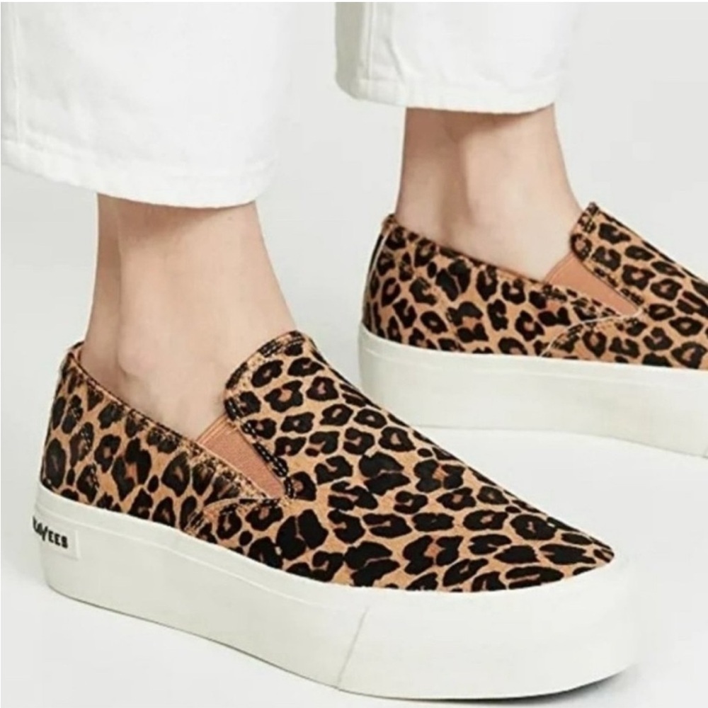 SeaVees Slip On Baja Platform Mulholland Leopard Print Cow Hide Shoes Size 9